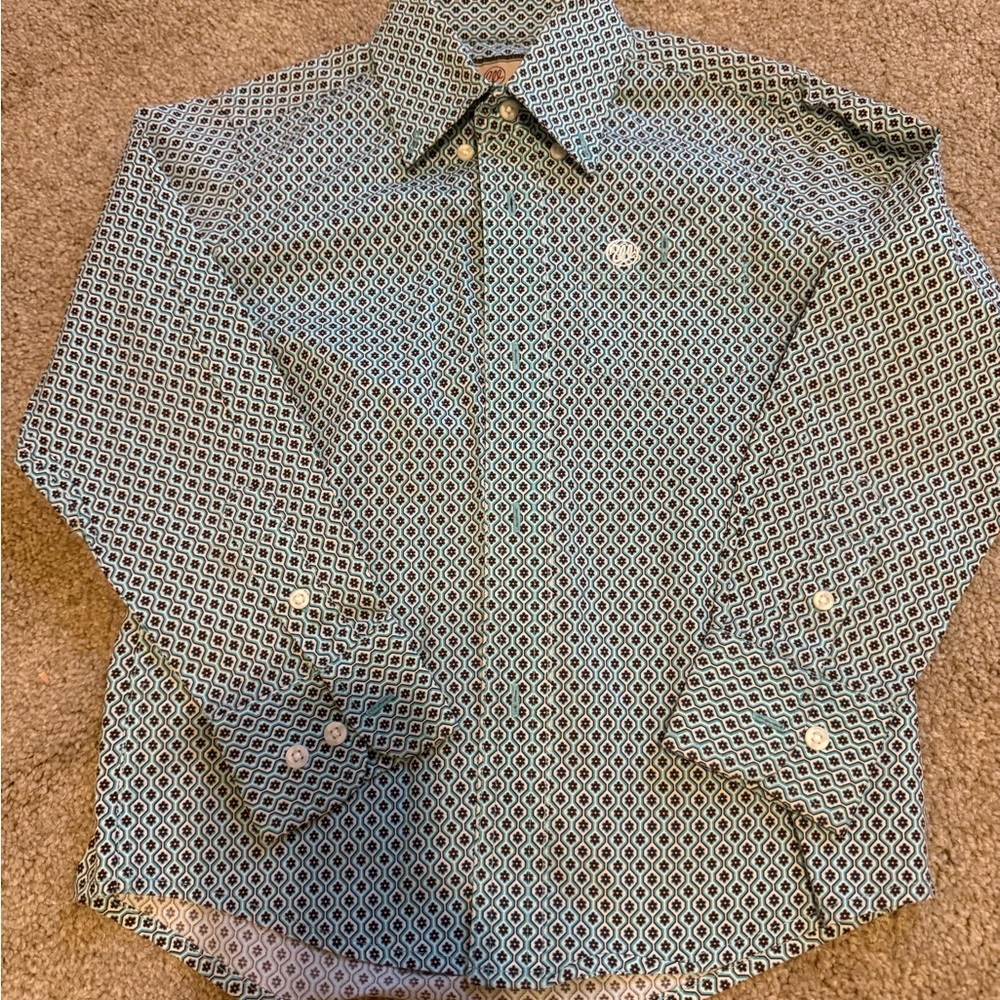 Wrangler Men's Blue Patterned Button Down Shirt